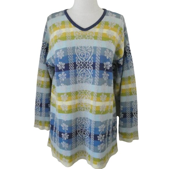 OILILY v-neck tunic sweater sz S floral stripe oversized fits M/L - Picture 1 of 5